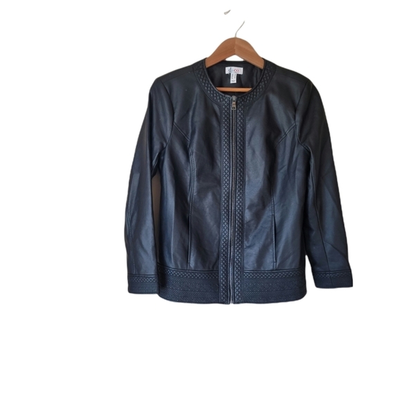 Denim & Company faux leather Embroidered front zip lined jacket - Picture 15 of 16